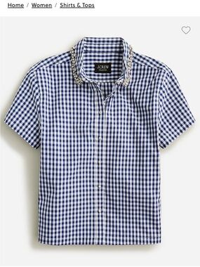 J. Crew Collection embellished cotton poplin cropped button-up shirt in gingham